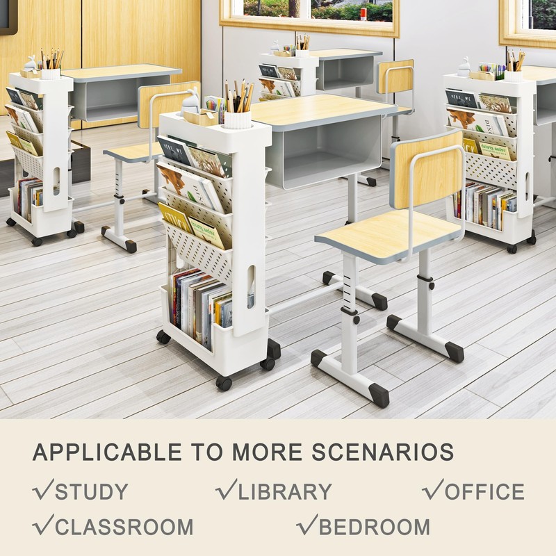 yeavs 5-Tier Mobile Bookshelf, Rolling Bookcase Book Storage Rack, Movable