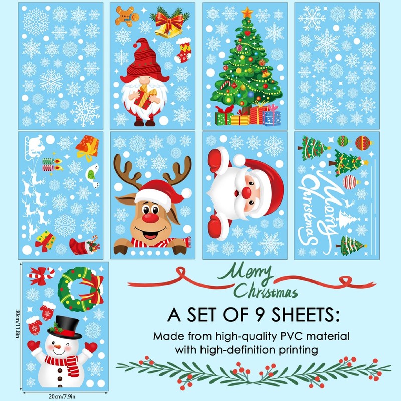Christmas Window Clings 245pcs Christmas Decals Reusable Double Sided Printed