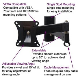 VideoSecu Articulating TV Wall Mount for Westinghouse 19" 22" 24" EW19S4JW, LD-2240, VR-2215, VR-2218, EW24T7EW, EW24T3LW, EW24T8FW, LD-2480, VR-2418 LCD LED UHD TV Display B56