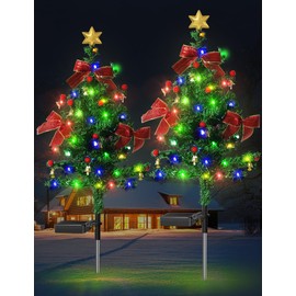 Solar Christmas Decorations Tree Lights Outdoor Waterproof, 20LED-Lights Solar Yard Decorative, Solar Stake Lights Xmas Tree Garden Decor with Constant & Flashing Modes for Pathway Lawn Patio, 2PCS