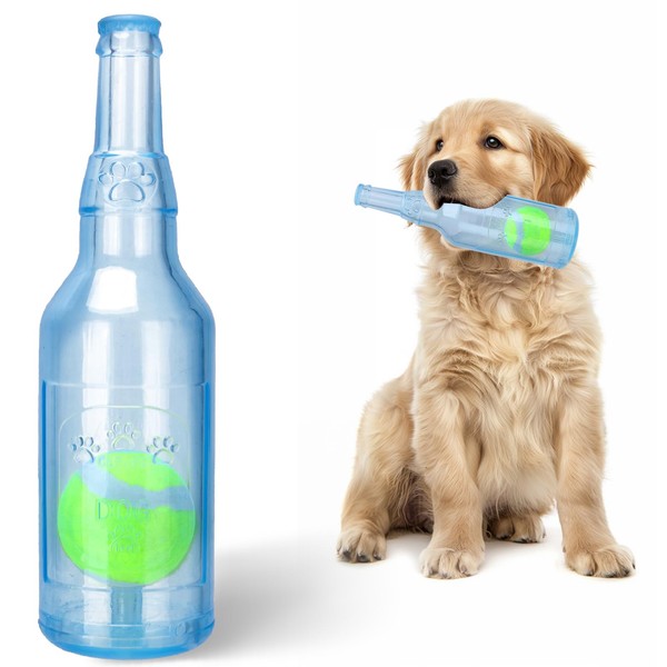 Squeaky Chew Toy for Dogs, TPR Bottle with Tennis Ball