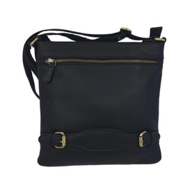 Black Leather Cross Body Bag with Zip Closure