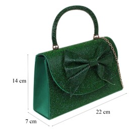Girly Handbags Womens Embellished Bow Top Handle Bag Small Dark Green