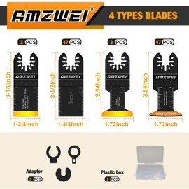 AMZWEI 100PCS Titanium Oscillating Tool Blades, Professional Curved Edge Saw Blades Metal Wood Plastic Cuts 4 Types Quick Release Multi Tool Blades Compatible with Dewalt Milwaukee Ryobi Rockwell