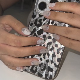 Silver Garo Kitty Handmade Nail Tips - Long Almond / 실버 가로키티 수제네일팁 - 롱아몬드