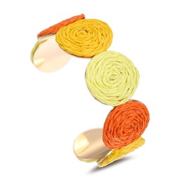 RUOFFETA Raffia Multiple Circles Cuff Bracelet for Women, Handmade Colorful Round Bangle Geometric Adjustable Statement Bracele(Orange Ombre)