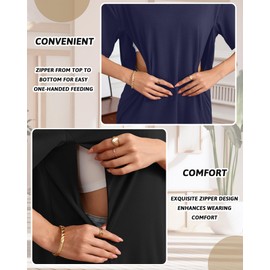 Sweetyweee 3 Pack Women's Oversize Nursing Shirts for Breastfeeding with Hidden Zippers Loose Fit Short Sleeve Maternity Tops(Fuchsia, Navy Blue, Black,Small)