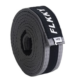 FLKKY BJJ Belt for Kids and Adult,Brazilian Jiu Jitsu Belt with Sleeve Bar for Ranking Stripes IBJJF Competition Approved, Black & Grey, M0