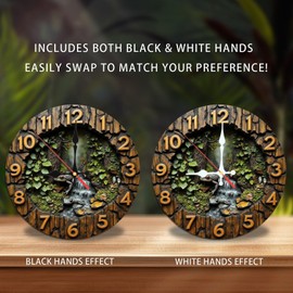 Wooden Frog Waterfall Wall Clock Rustic Decor 10-Inch Wooden Wall Clock, Silent Movement, Battery Operated (AA Batteries Not Included), Artistic Home Decor, Perfect for Home Accents