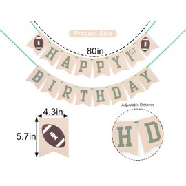 Football Happy 1st Birthday Banner-Football First Birthday Bunting Banner,Sport Theme Football Player One Birthday Garland Bunting Supplies,Rugby Sign Happy Birthday Bunting for Boys,Birthday Background Photo Props