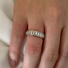 SweetJew Men's Wedding Rings 925 Sterling Silver Ring 1.6ct 26 Round Cut White AAA Cubic Zirconia Size 8