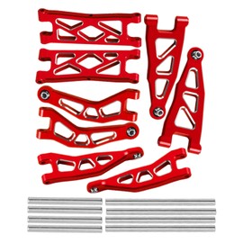 hopsupRC RC Alloy Front Rear Suspension A Arms Upgrades Part for 1/18 Granite Grom Mega 380 Brushed 4x4 Monster Truck RTR, Aluminum Front Rear A Arms Hops Up,Red(8PCS)