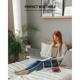 ZEAPTAC Laptop Bed Desk, Foldable Lap Table, Portable Study Table, Laptop Desk/Stand for Bed, Lightweight & Mini Table for Breakfast/Picnic/Drawing/Couch/Floor - White