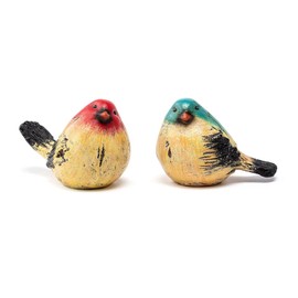 Napco Spring Chickadee Birds 4 x 3.5 x 2.75 inches Yellow Red Blue Resin Stone Collectible Tabletop Figurine Art, Indoor Outdoor Garden Décor, 2 Piece Set