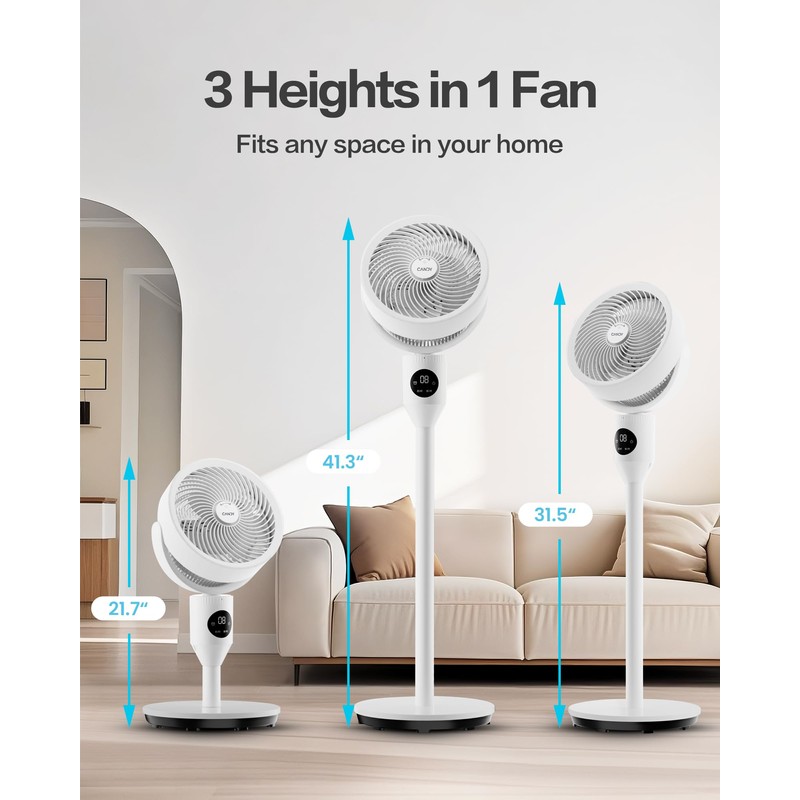 Candy Standing Fan for Bedroom, 3 Heights Adjustable Pedestal Fan