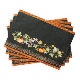 Maison d' Hermine Pumpkin Garden 100% Cotton Set of 4 Placemats for Dining Table Kitchen Wedding Everyday Use Dinner Parties Thanksgiving/Christmas (Dark Green, 33cm x 48cm)
