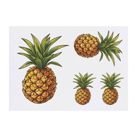 4 x 'Single Pineapple' Temporary Tattoos - Water Resistant, Skin-Safe, Non-Toxic Transfers, Mixed Sizes (TO00076522)