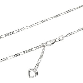 NKlaus 25 cm Women's Anklet 925 Sterling Silver Width: 2.2 mm Figaro Chain with Heart Lobster Clasp 1730, Sterling Silver, No gemstone