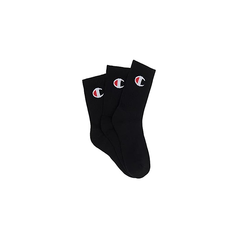 Champion Kids C Logo Crew Socks (3 Pack), Black, Medium