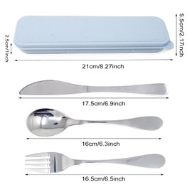 Honbay Juego de cubiertos de acero inoxidable 304, portátil, reutilizable, con caja de plástico azul, cuchillo, tenedor, cuchara