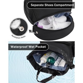 RHDZO Drawstring Backpack Gym Backpack with Shoe Compartment for Men Women String Sports Bag with Wet Pocket Cinch Swim Beach Bag, Black