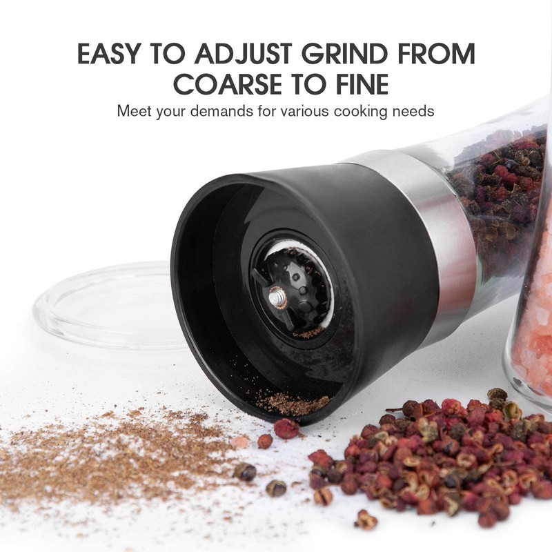 Hotder Premium Pepper and Salt Grinder Set of 2-Refillable Coarseness