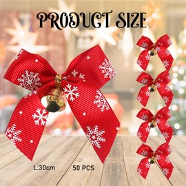 Pack of 50 Christmas Bows Red Christmas Bows with Bell, Satin Bows Small Christmas Bows with Bells for Holiday Wedding Party Decoration for Christmas Tree