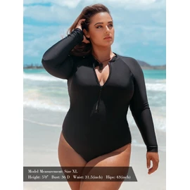 RELLECIGA Women's Black Long Sleeve Rash Guard One Piece Large