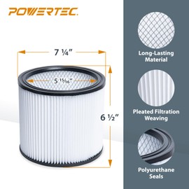 POWERTEC Replacement Shop Vacuum Filters for Shop Vac 90304, 90350, 90333, 903-04-00, 9030400, Cartridge Shop Vacuum Filter for Shop Vac most 5 Gallon and Above Wet/Dry Vacuums, 1 Pack (75080)