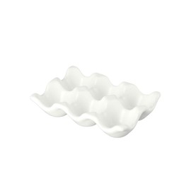Pokinge Ceramic Egg Holder, 6 Cups Porcelain Egg Storage Rack Half Dozen Egg Tray Kitchen Fridge Storage Supplies Home Tabletop Decoration(white)