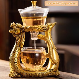 Glass Magnetic Tea Pot,Lazy Kungfu Drip Teapot with Infuser,Magnetic Water Diversion Rotating Cover Bowl Semi-Automatic Glass Teapot,Heat Resistant Kungfu Tea Set Coffee Set