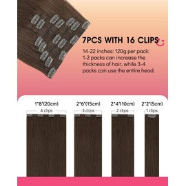 Youngsmile Clip in Hair Extensions Human Hair, Remy Human Hair Clip in Extensions, Silk Straight Thick End Human Hair for Women 22 Inch 120 Gram 7 Pcs, Color 4 Medium Brown, (CLIP#4-22Inch)