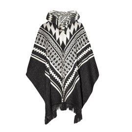 LATITUDE ZERO Alpaca Wool Handmade Poncho, Unisex Serape Coat Relaxed Style Wool Poncho, Ultra-Soft Coat (US, Alpha, One Size, Regular, Regular, Black)