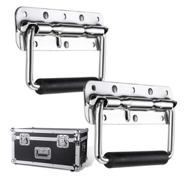 Guanici Pack of 2 Box Handles, Folding Handle, Stainless Steel, Spring-Loaded Box Handle, Hardware Boxes, Handle, Silver Handles, Pull Heavy Sturdy Chest Handles with Spring for Speaker Boxes, Tool