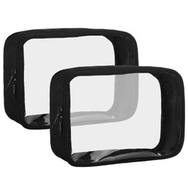 Moyad Moyad TSA Approved Clear Toiletry Bag, 2 Pack Quart Size 3-1-1 Liquids Pouch for Travel, Transparent Makeup & Cosmetic Organizer for Women Men, Black