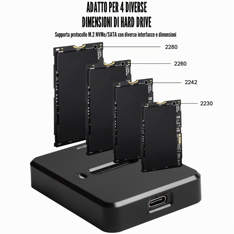 Docking station per dischi rigidi, M.2 NVME e SATA, docking