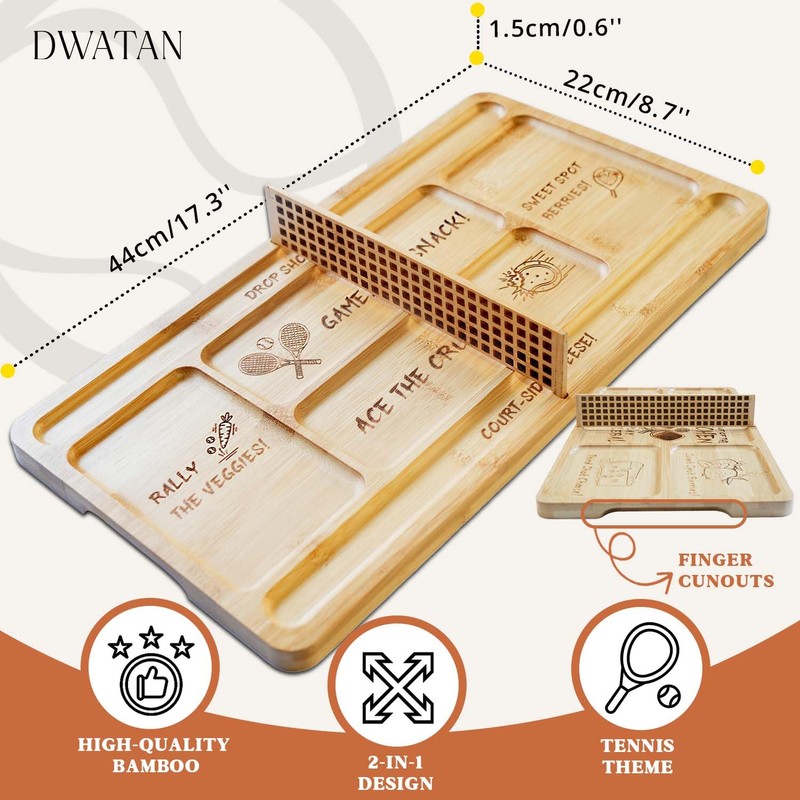 DWATAN Tennis Court Charcuterie Board with Net, 17.3-Inch Bamboo Tray