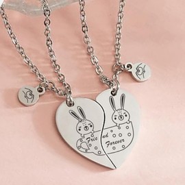 Zuremid Best Friend Forever Heart Necklace 2,BFF Necklace for 2 Cute Rabbit Matching Friendship Gift for Women Men Couples Sister Daughter