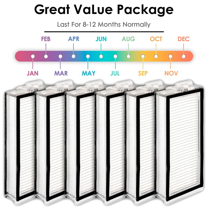 (6 Pack) Q5 Max+ HEPA Filters Compatible With Roborock Q5