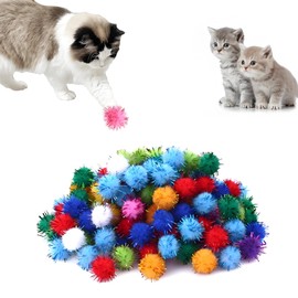 HSYTEK Pack of 100 Colourful Felt Balls, Felt Balls for Cats, Pompoms for Crafts, 3 cm Play Balls for Cats, Fluffy Plush Balls, Colourful Pompoms with Tinsel Fluff for Crafts (Colour Mix 1)