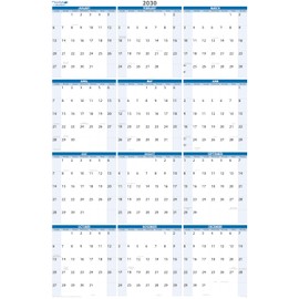 PlanetSafe Calendars 2030 Annual 36" x 24" - 12-Month Vertical Sky Blue Wet & Dry-Erasable Wall Calendar - Yearly Planner - Complete with marker, eraser and marker snap-in holder - BN