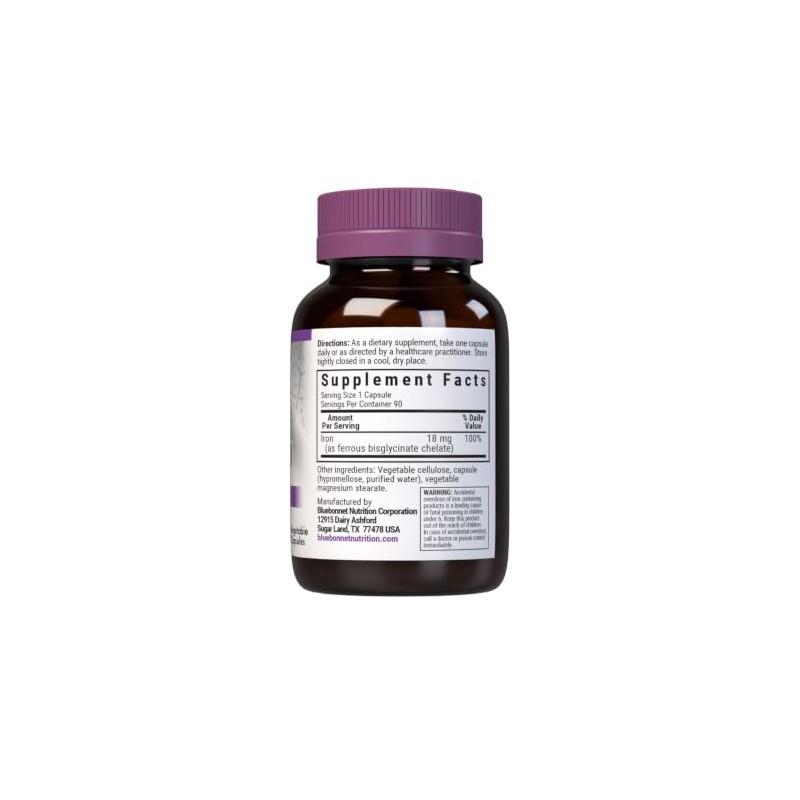 Bluebonnet Nutrition, Chelated Iron, 18 mg, 90 Vcaps by Bluebonnet