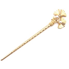 Miaomyao Kanzashi, Kanzashi, One Piece, Kimono, Yukata, Hair Ornament, Pearl, Antique Cubic Zirconia, Pair of Couples, Double, Gold, Leaf, Ginkgo, Ginkgo, Hair Accessory, Alloy Steel, Cubic Zirconia