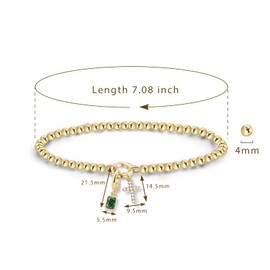 Free bird Enewton Emerald Bracelets for Women 14K Gold Plated Cross Bracelet Stretchable Elastic Gold Beaded Bracelet with May Emerald Birthstone Bracelet Gold Dainty Bracelets Mother's Day Gifts for Mom