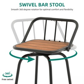 YITAHOME Outdoor Bar Stools Set of 2 Swivel Barstools, 24" Bar Height Outdoor Chairs with Back and Footrest, All-Weather 360 Rotating Patio Bar Stools for Bar, Kitchen Island, Wood