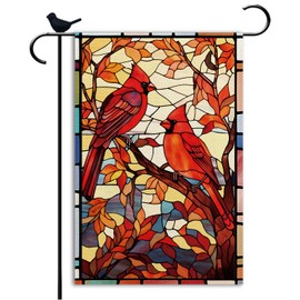 YaoChong Cardinal Glass Garden Flag Fall Leaves Red Bird Flag Small double sided Seasonal Burlap Garden Farmhouse Decor 12.5x18 Inch