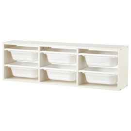 Beright Wall Storage Combination with Bins, Toy Storage Organizer for Kids, Multipurpose Children Storage Cabinet Organizer for Books and Toys with 6 Small Bins, White