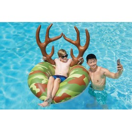 Poolmaster Camo Inflatable Swimming Pool Party Float (48 Inch), Green, Brown, Tan