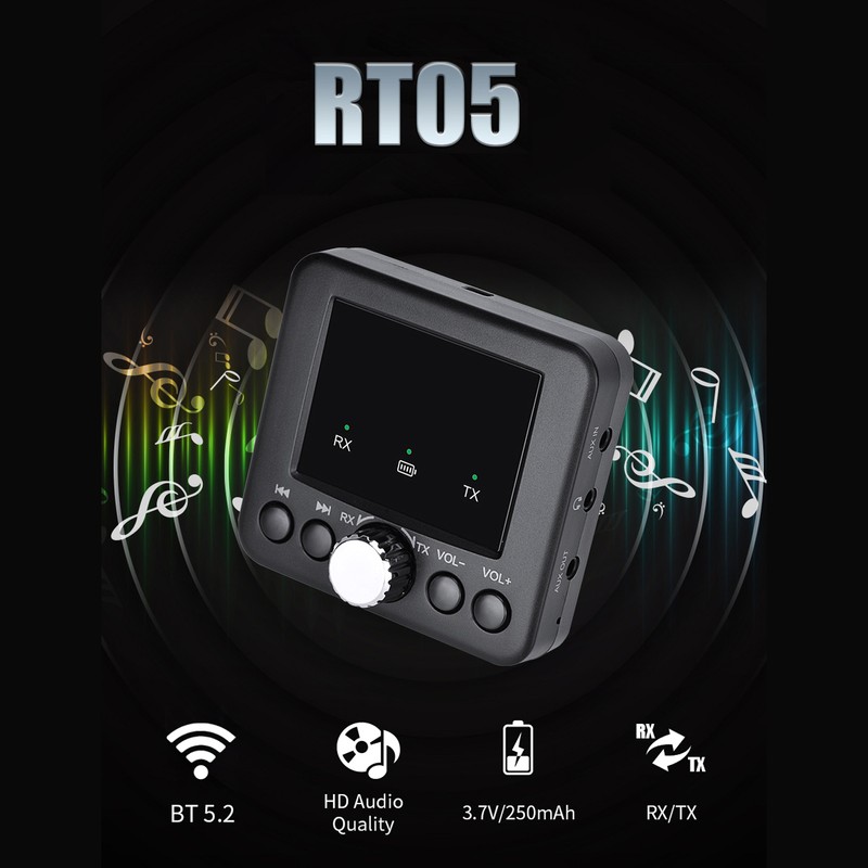 RT05 BT5.2 Audio Receiver Transmitter 2-in-1 Wireless 3.5mm Audio Adapter
