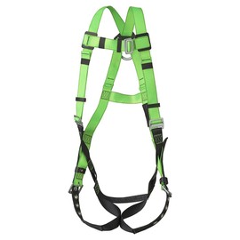 Peakworks Fall Protection Full Body Safety Harness, 5-Point Adjustment with Fall Indicator, Back D-Ring, Grommet Leg Buckles, Hi Vis Green/Black, Universal Fit, V8002200